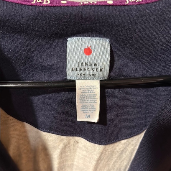 Women’s Jane & Bleecker Navy Hooded Double Knit Short Robe with Reindeer NWT - Picture 3 of 8